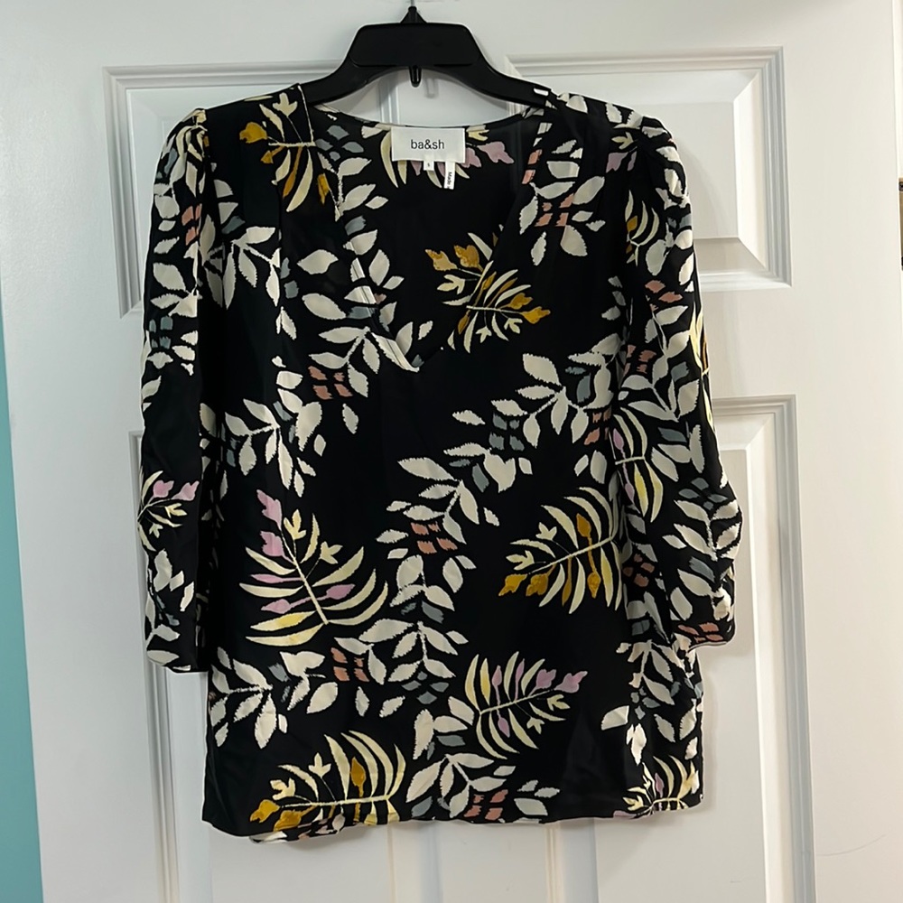 Ba&Sh leaf printed 3/4 sleeve puff shoulder blouse size small